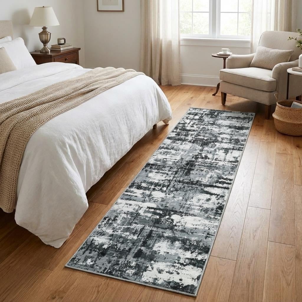 HOMERRY Runner Rug 2'x 6' Abstract Indoor Washable Rug for Hallway Bohemian Modern Carpet, Gray/Black