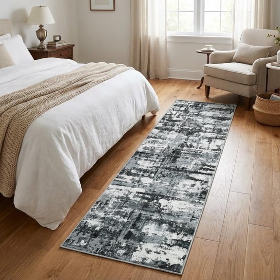 HOMERRY Runner Rug 2'x 6' Abstract Indoor Washable Rug for Hallway Bohemian Modern Carpet, Gray/Black