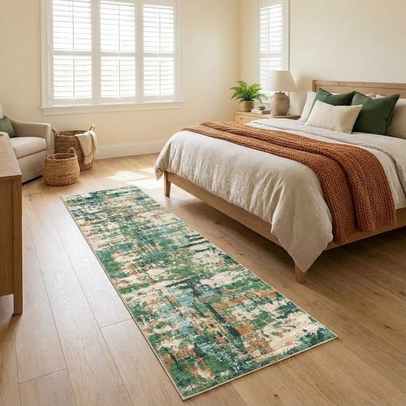 HOMERRY Runner Rug 2'x 6' Abstract Indoor Washable Rug for Hallway Bohemian Modern Carpet, Green