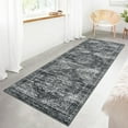 thumbnail image 1 of HOMERRY Runner Rug 2' x 6' Washable Distressed Boho Floral Hallway Runner Carpet, Dark Gray, 1 of 7