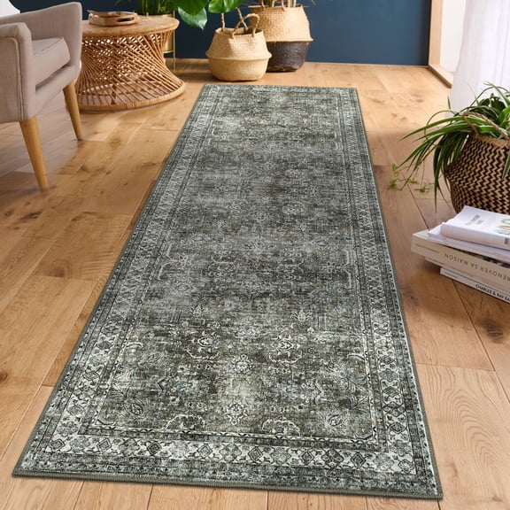 HOMERRY Runner Rug 2' x 6' Washable Floral Hallway Runner Carpet, Green