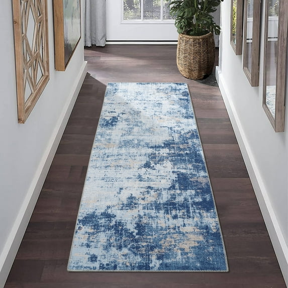 HOMERRY Runner Rug 2' x 6' Washable Modern Abstract Gradient Hallway Runner Carpet for Doorway Bedside, Blue