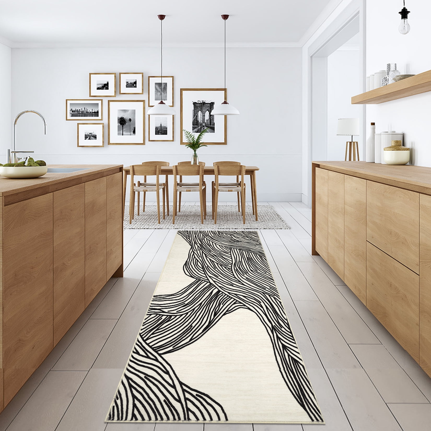 HOMERRY Runner Rug 2' x 6' Washable Modern Abstract Line Hallway Indoor Runner Carpet for Kitchen, Black/Beige