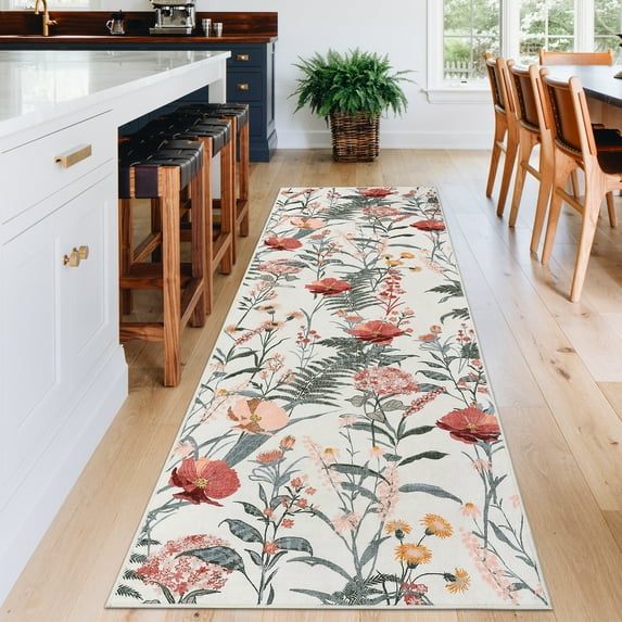 HOMERRY Runner Rug 2' x 6' Washable Modern Floral Hallway Runner Carpet for Doorway Bedside, Black