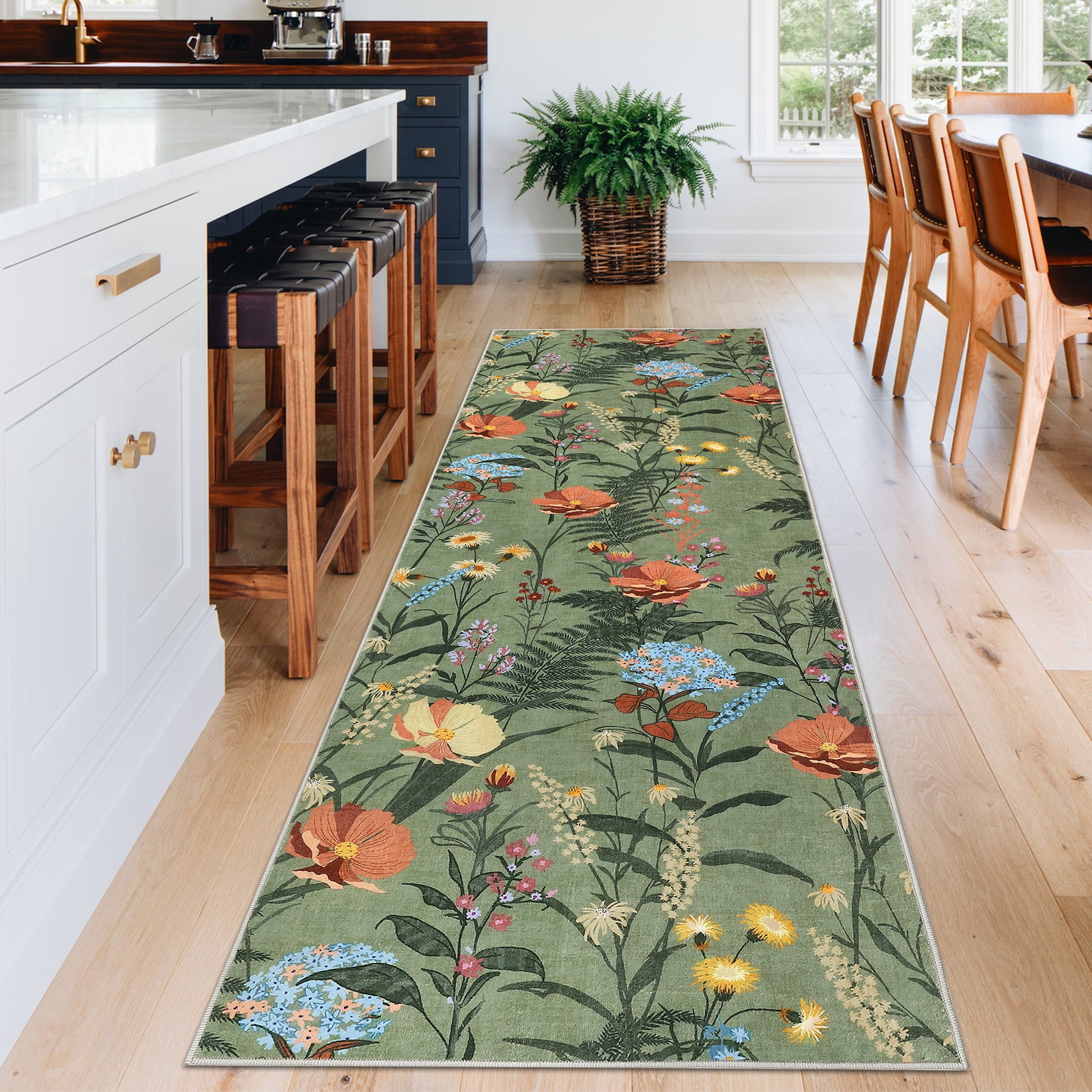 HOMERRY Runner Rug 2' x 6' Washable Modern Floral Hallway Runner Carpet for Doorway Bedside, Black