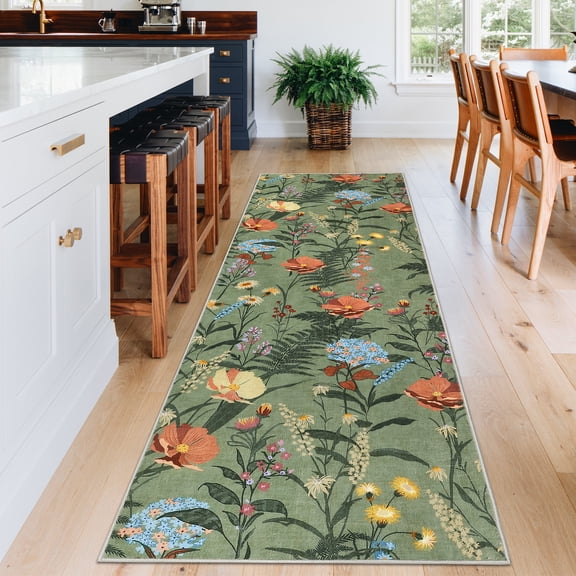 HOMERRY Runner Rug 2' x 6' Washable Modern Floral Hallway Runner Carpet for Doorway Bedside, Black