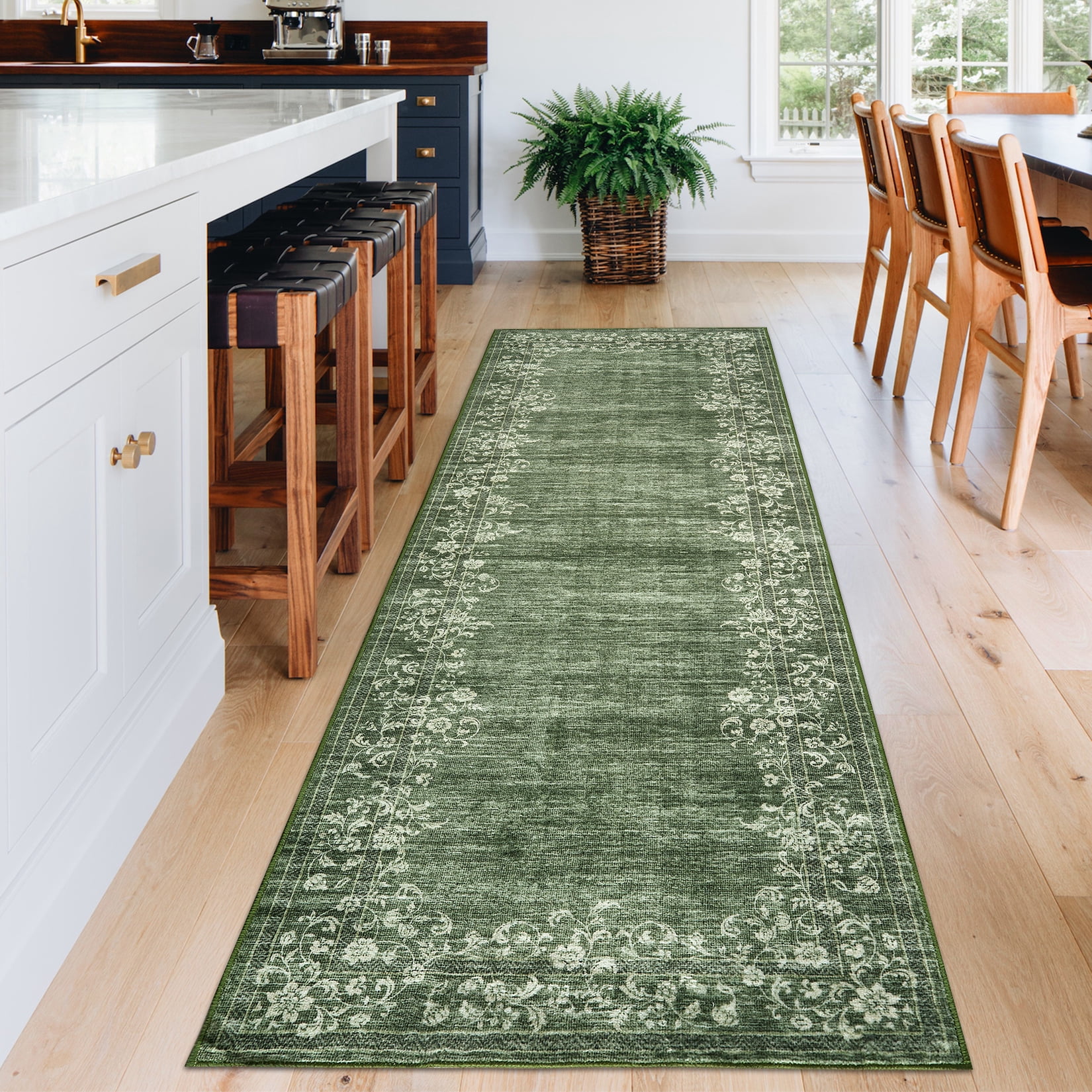 HOMERRY Runner Rug 2' x 6' Washable Modern Floral Hallway Runner Carpet for Doorway Bedside, Green