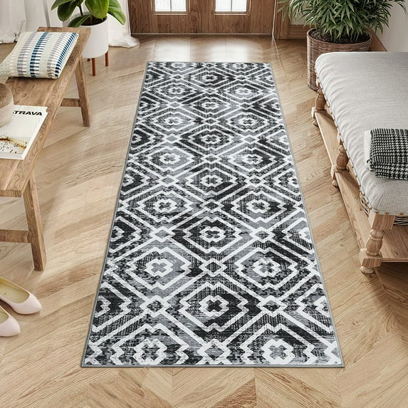HOMERRY Runner Rug 2' x 6' Washable Modern Moroccan Geometric Hallway Runner Carpet for Doorway Bedside, Dark Gray