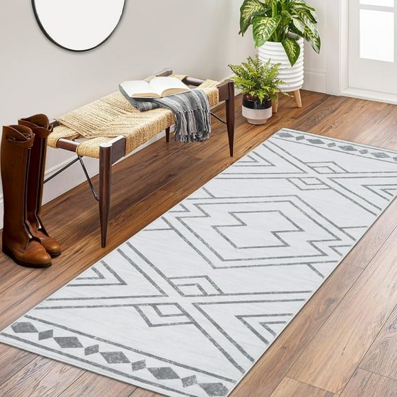 HOMERRY Runner Rug 2' x 6' Washable Modern Moroccan Geometric Hallway Runner Carpet for Doorway Bedside, Gray