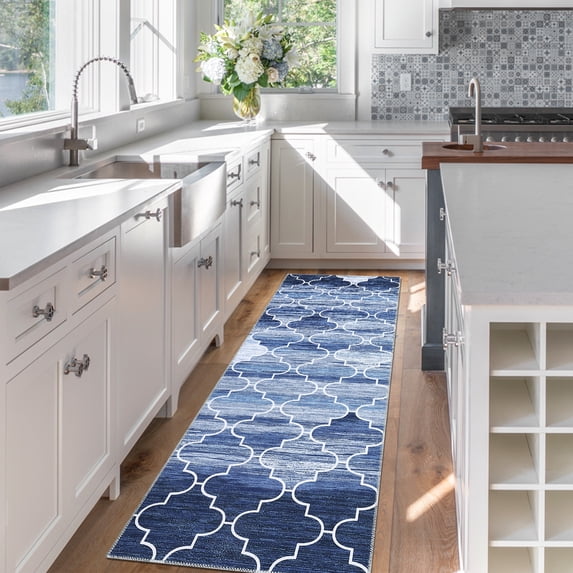 HOMERRY Runner Rug 2' x 6' Washable Modern Moroccan Geometric Hallway Runner Carpet for Doorway Bedside, Navy
