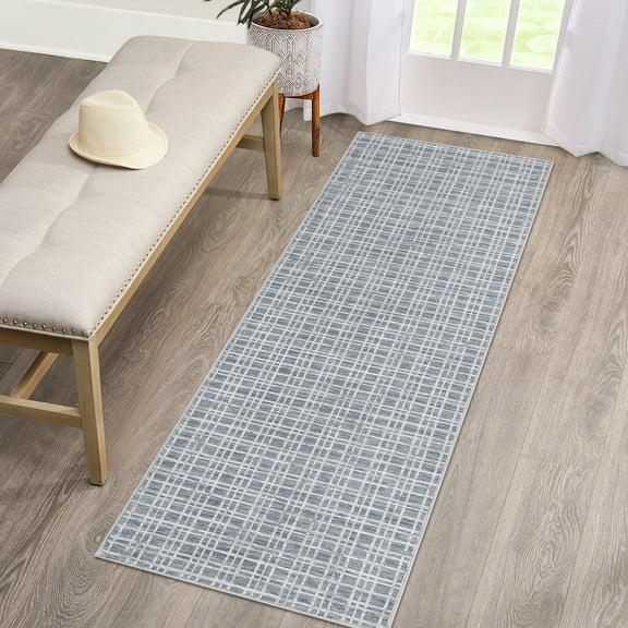 HOMERRY Runner Rug 2' x 6' Washable Modern Plaid Hallway Runner Carpet for Doorway Bedside, Dark Gray