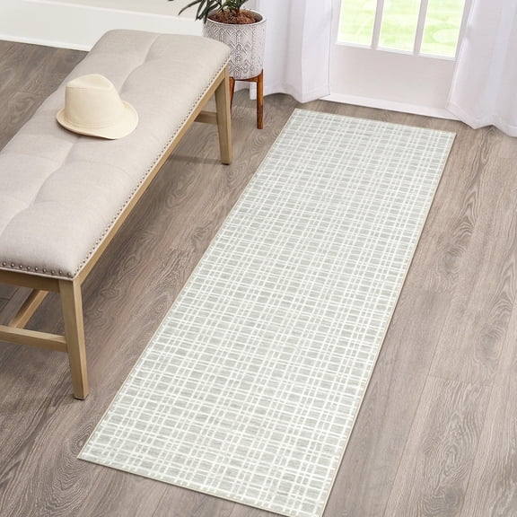 HOMERRY Runner Rug 2' x 6' Washable Modern Plaid Hallway Runner Carpet for Doorway Bedside, Light Gray