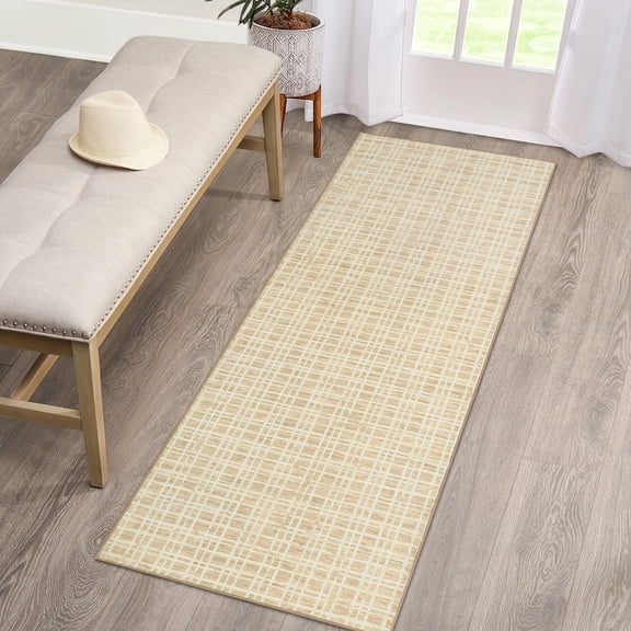 HOMERRY Runner Rug 2' x 6' Washable Modern Plaid Hallway Runner Carpet for Doorway Bedside, Yellow