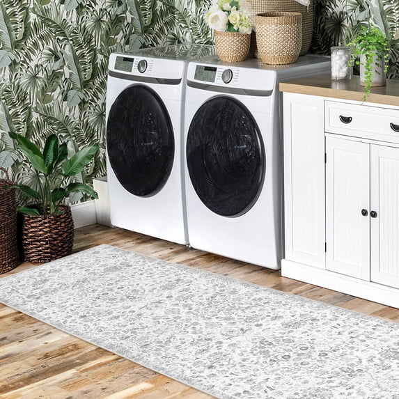 HOMERRY Runner Rug 2' x 6' Washable Modern Vintage Floral Hallway Runner Carpet for Doorway Bedside, Gray
