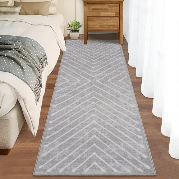 HOMERRY Runner Rug 2' x 6' Washable Striped Geometric Hallway Runner Carpet for Doorway Bedside, Light Gray