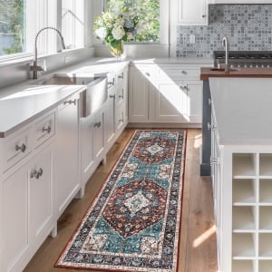 HOMERRY Runner Rug 2x6 Distressed Medallion Floral Indoor Washable Rug for Hallway Bohemian Contemporary Rug, Brown