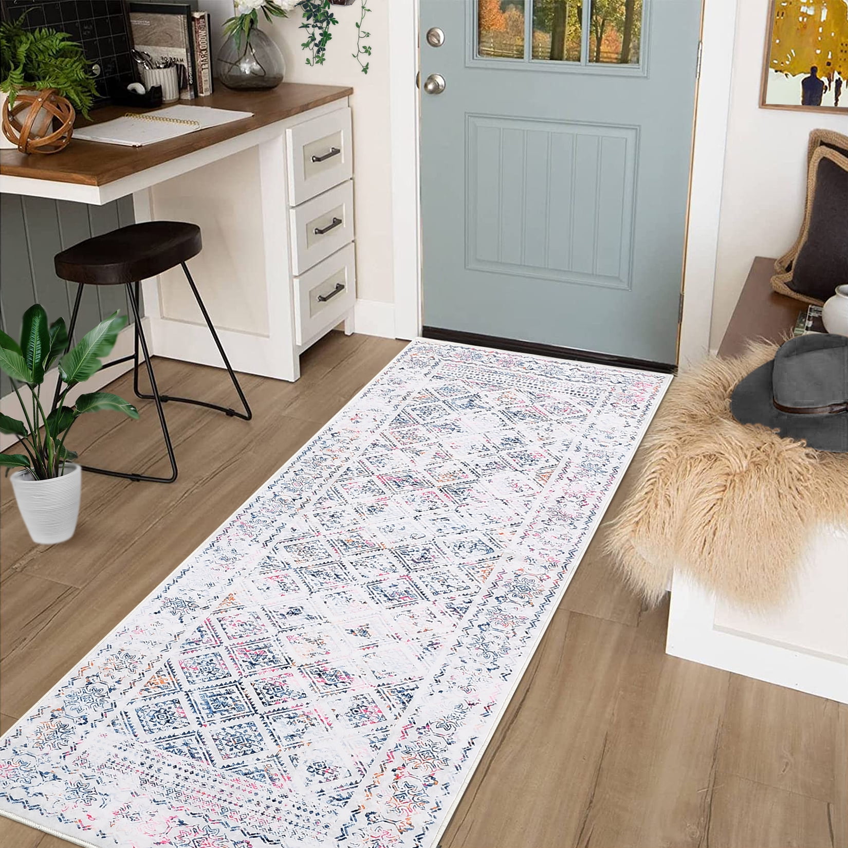 HOMERRY Runner Rug 2x6 Modern Moroccan Distressed Indoor Washable Rug for Hallway Bohemian Contemporary Rug, Multi Color