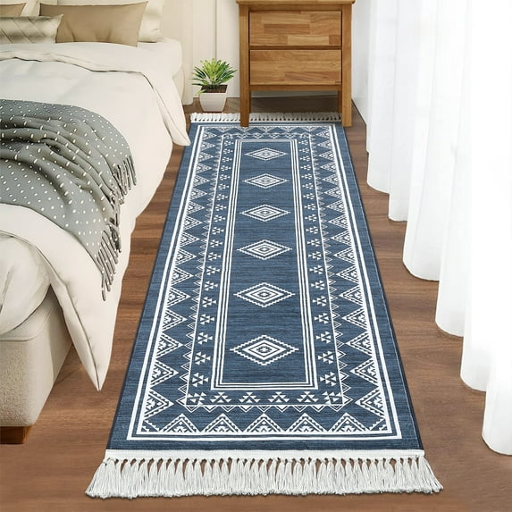 HOMERRY Runner Rug 2x6 Modern Moroccan Rug with Tassels Indoor Washable Rug for Hallway Bohemian Contemporary Rug, Blue