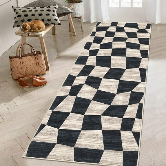HOMERRY Runner Rug 2x6 Modern Plaid Indoor Washable Rug for Hallway Bohemian Contemporary Rug, Brown