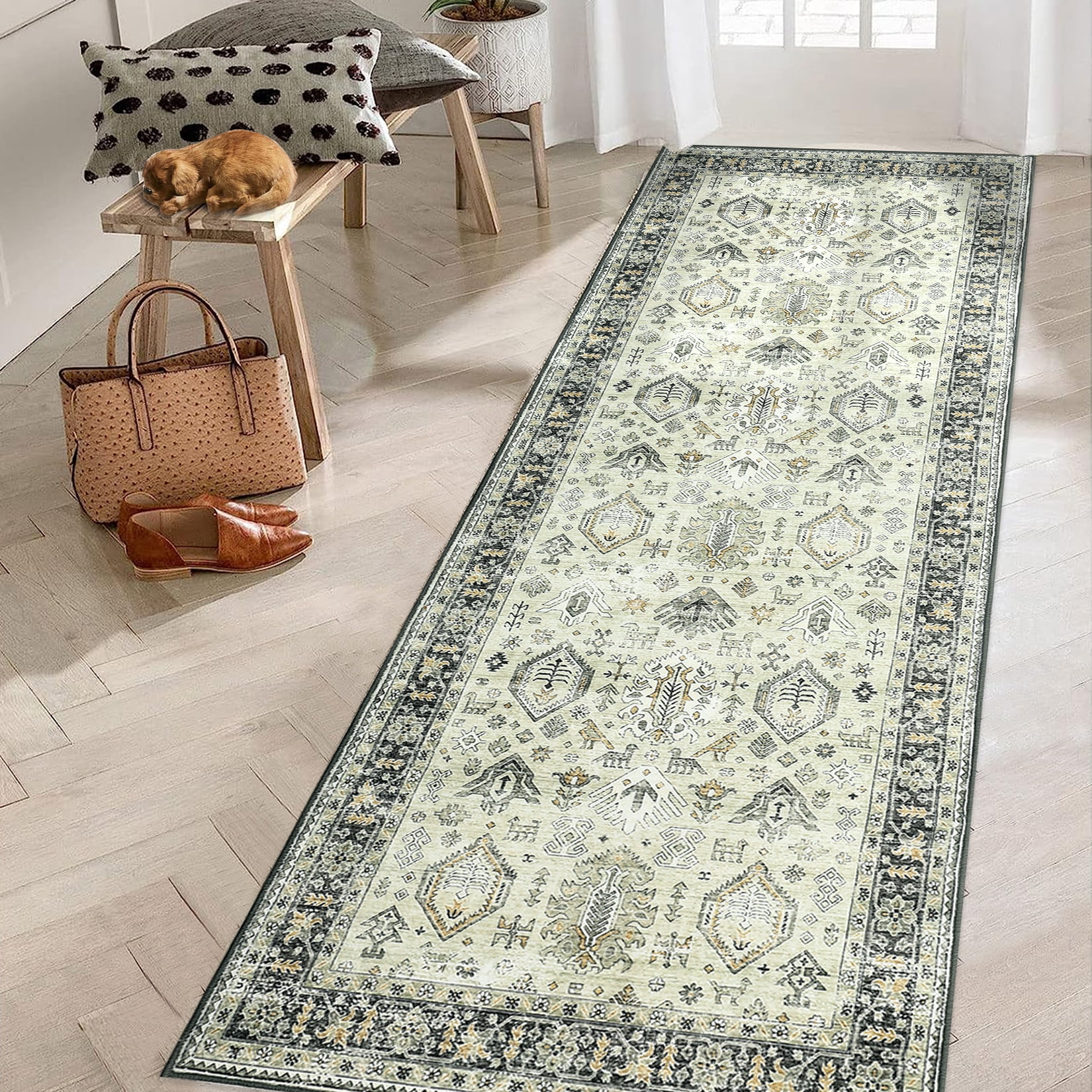 HOMERRY Runner Rug Non Slip 2' x 6' Tribal Floral Rugs Washable Rugs