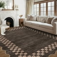 thumbnail image 1 of HOMERRY Scalloped Border Plaid Non Slip Area Rug 8' x 10' for Living Room Washable Indoor Carpet, Brown, 1 of 6