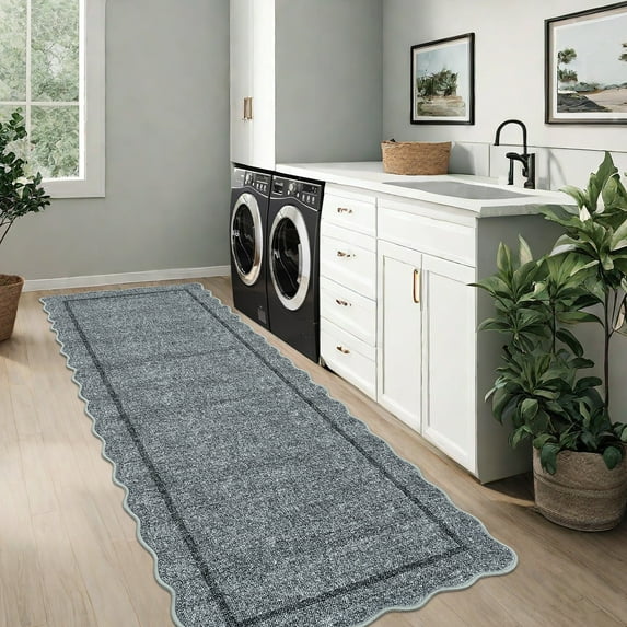 HOMERRY Scalloped Border Runner 2' x 8' for Hallway Modern Washable Throw Rugs for Kitchen Indoor Carpet, Gray