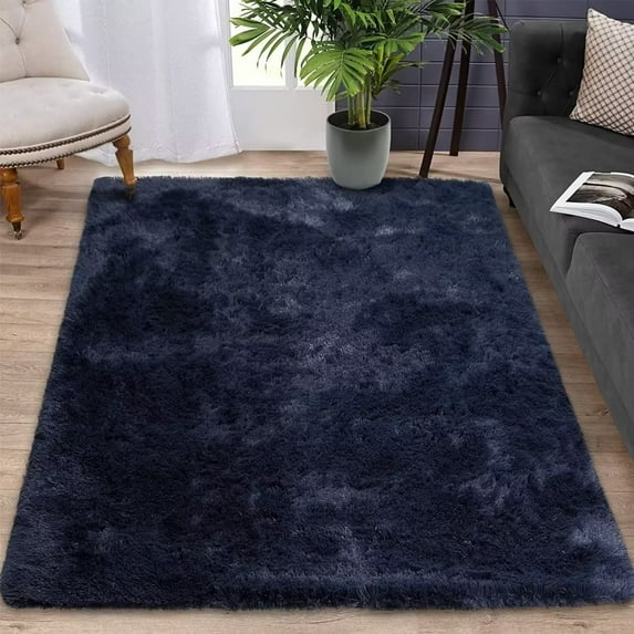 HOMERRY Shag Area Rug 3'x5' Soft Small Rectangle Carpet for Bedroom Living Room Dining Room Decorative Rugs, Navy Blue