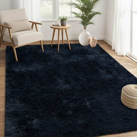 HOMERRY Shag Area Rug 4' x 6' Indoor Plush Fluffy Rugs Shaggy Carpet Rugs for Bedroom Living Room, Dark Navy Blue