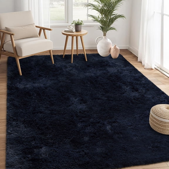 HOMERRY Shag Area Rug 9' x 12' Indoor Plush Solid Fluffy Rugs Shaggy Carpet for Living Room, Dark Navy