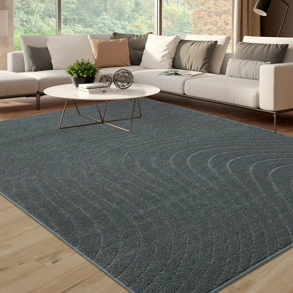HOMERRY Soild Area Rug 9' x 12' Rug for Living Room Vintage Wave Lines Rug Soft Plush Floor Cover for Bedroom Throw Carpet Indoor Non-Slip, Dark Gray