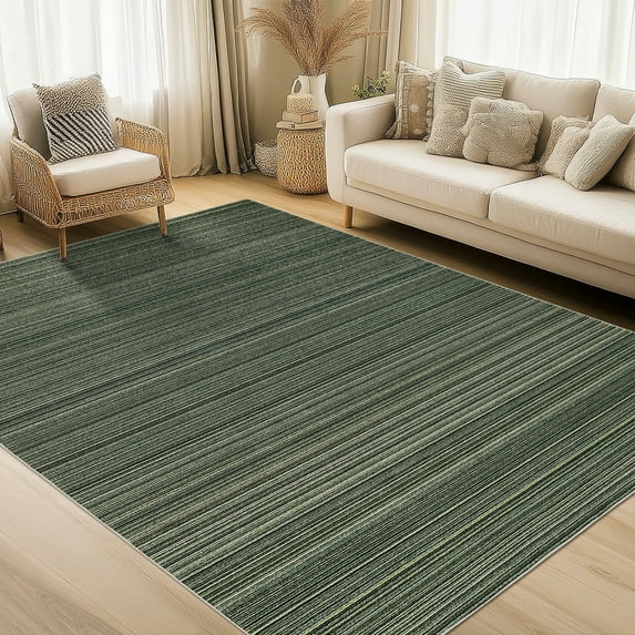HOMERRY Striped Print Non Slip Area Rug 8' x 10' for Living Room Washable Indoor Carpet, Green