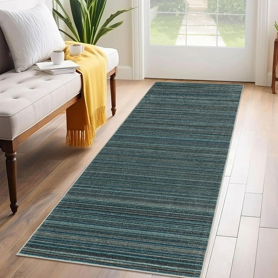 HOMERRY Striped Print Runner 2' x 6' for Hallway Modern Washable Throw Rugs for Kitchen Indoor Carpet, Blue