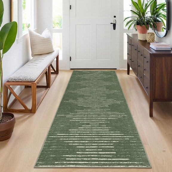 HOMERRY Striped Print Runner 2' x 6' for Hallway Modern Washable Throw Rugs for Kitchen Indoor Carpet, Green