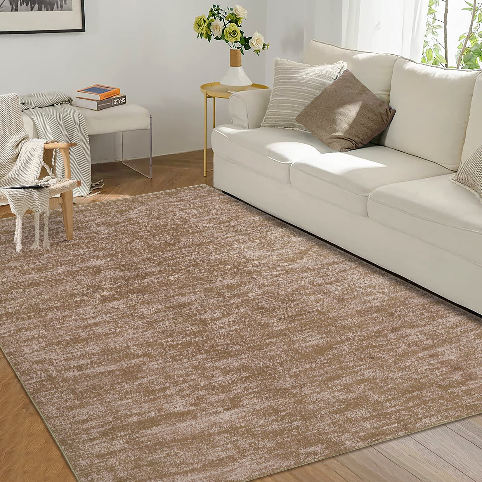 HOMERRY Taupe Machine Washable 9' x 12' Area Rug Non-Slip Indoor Area ...