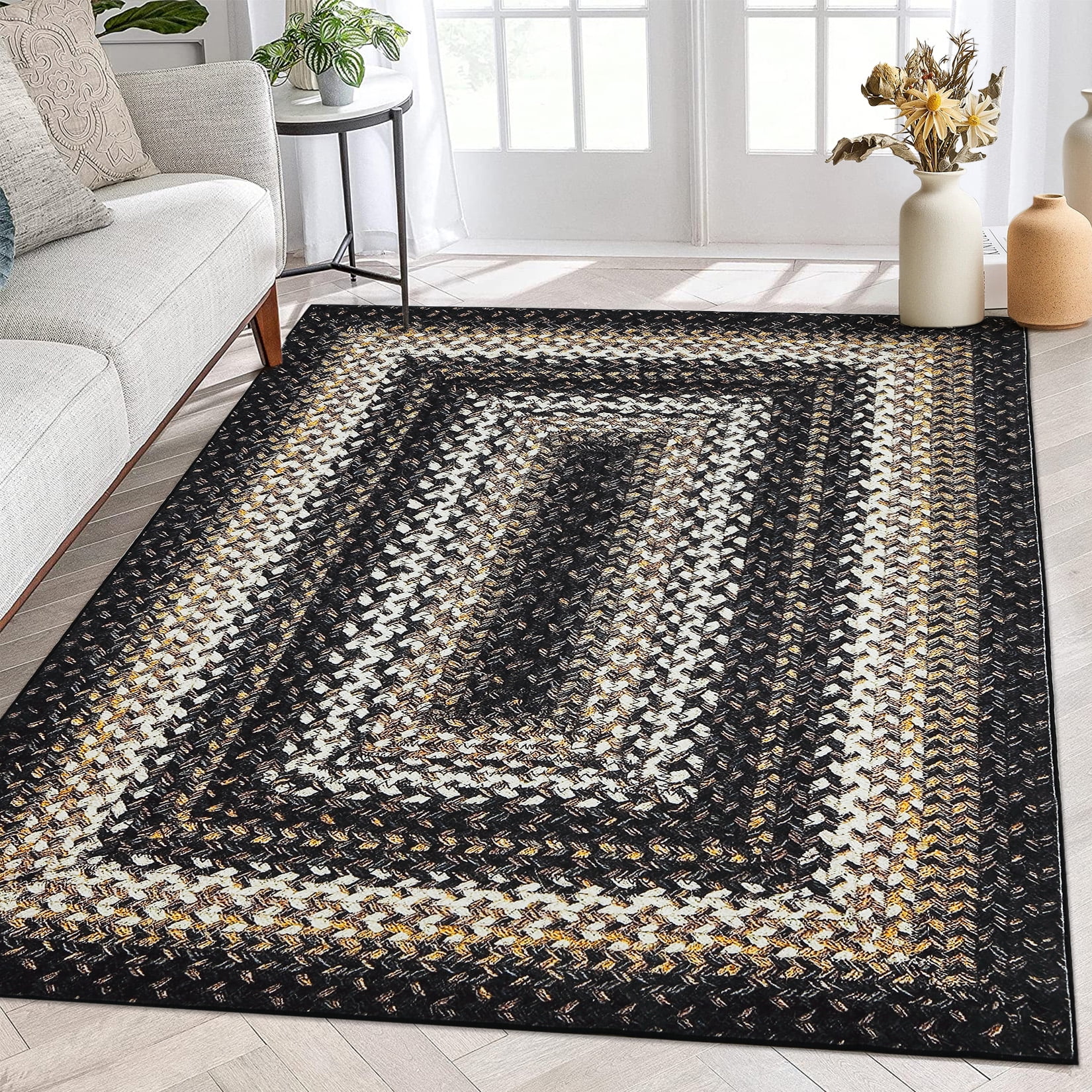 HOMERRY Vintage Braided Rug 4x6 Washable Rug Boho Geometric Print Rug ...