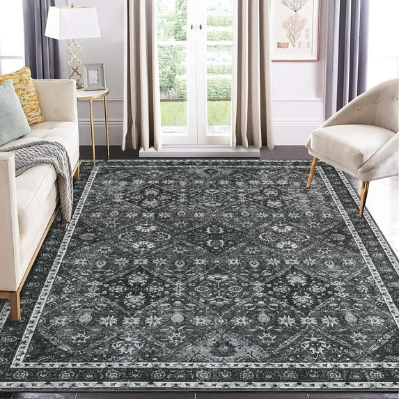 HOMERRY Vintage Washable Area Rug 8' x 10' Rug for Dining Room Moroccan Carpet, Black
