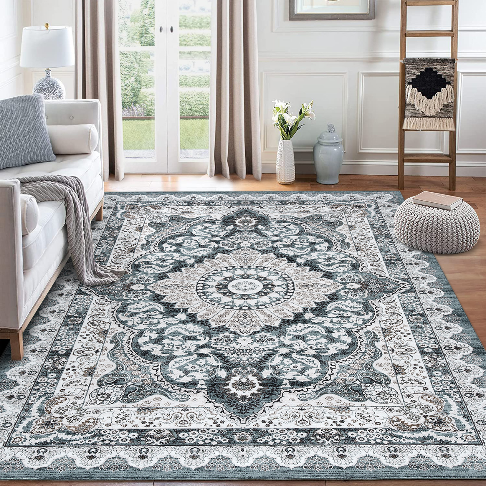 HOMERRY Washable 5' x 7' Area Rug for Living Room Accent Floral Throw