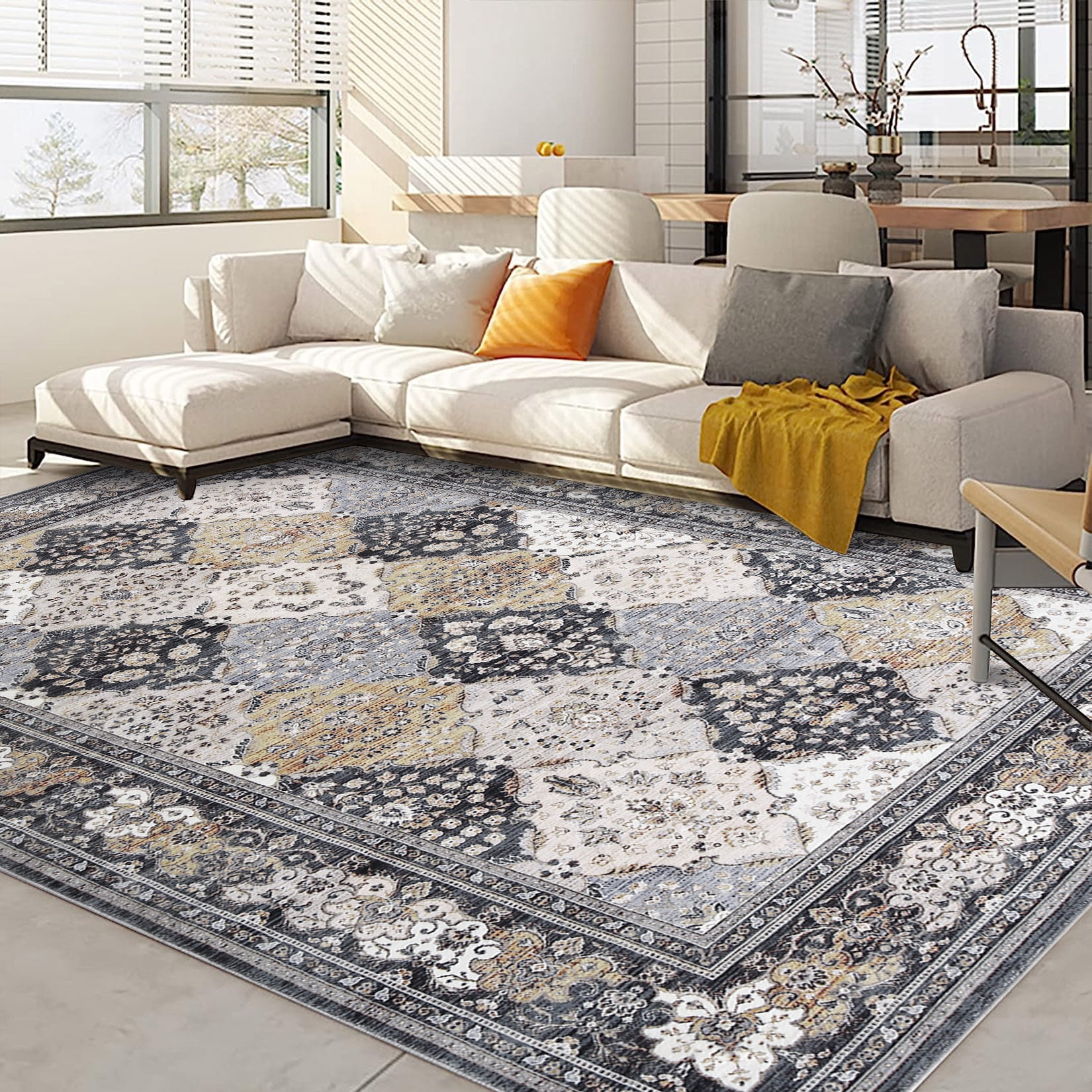 HOMERRY Indoor Washable 5' x 7' Floral Area Rug with Non-Slip Backing ...