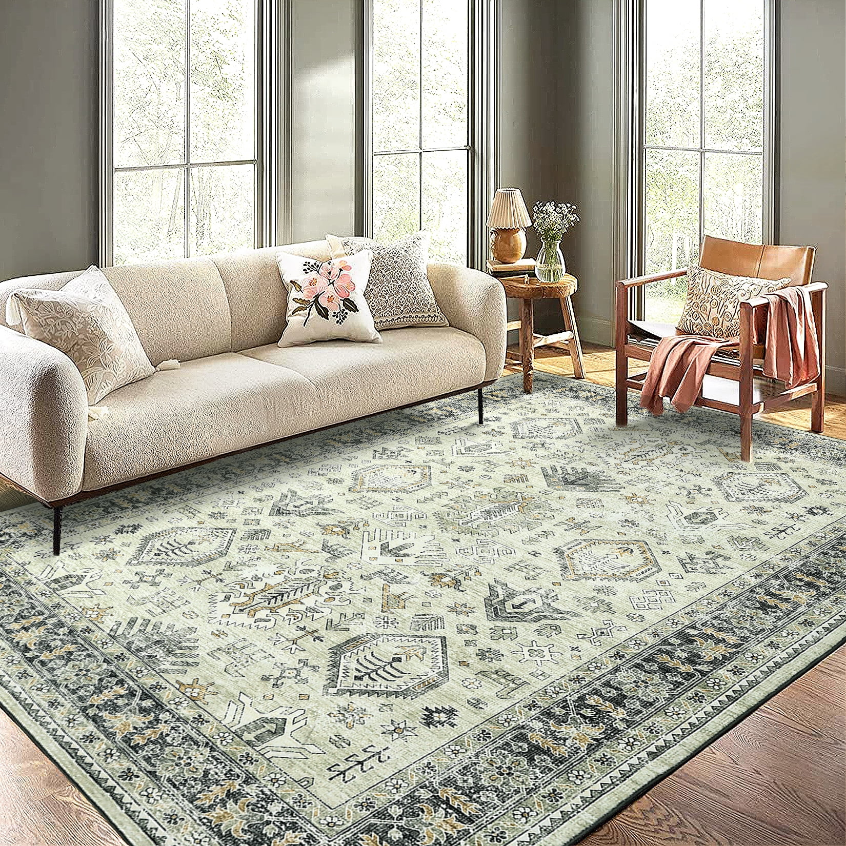 HOMERRY Washable 5' x 7' Area Rug for Living Room Accent Floral Throw