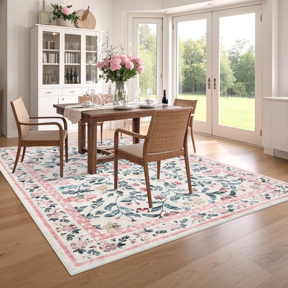 HOMERRY Washable 5' x 7' Area Rug for Living Room Modern Pink Floral Pattern Indoor Carpet