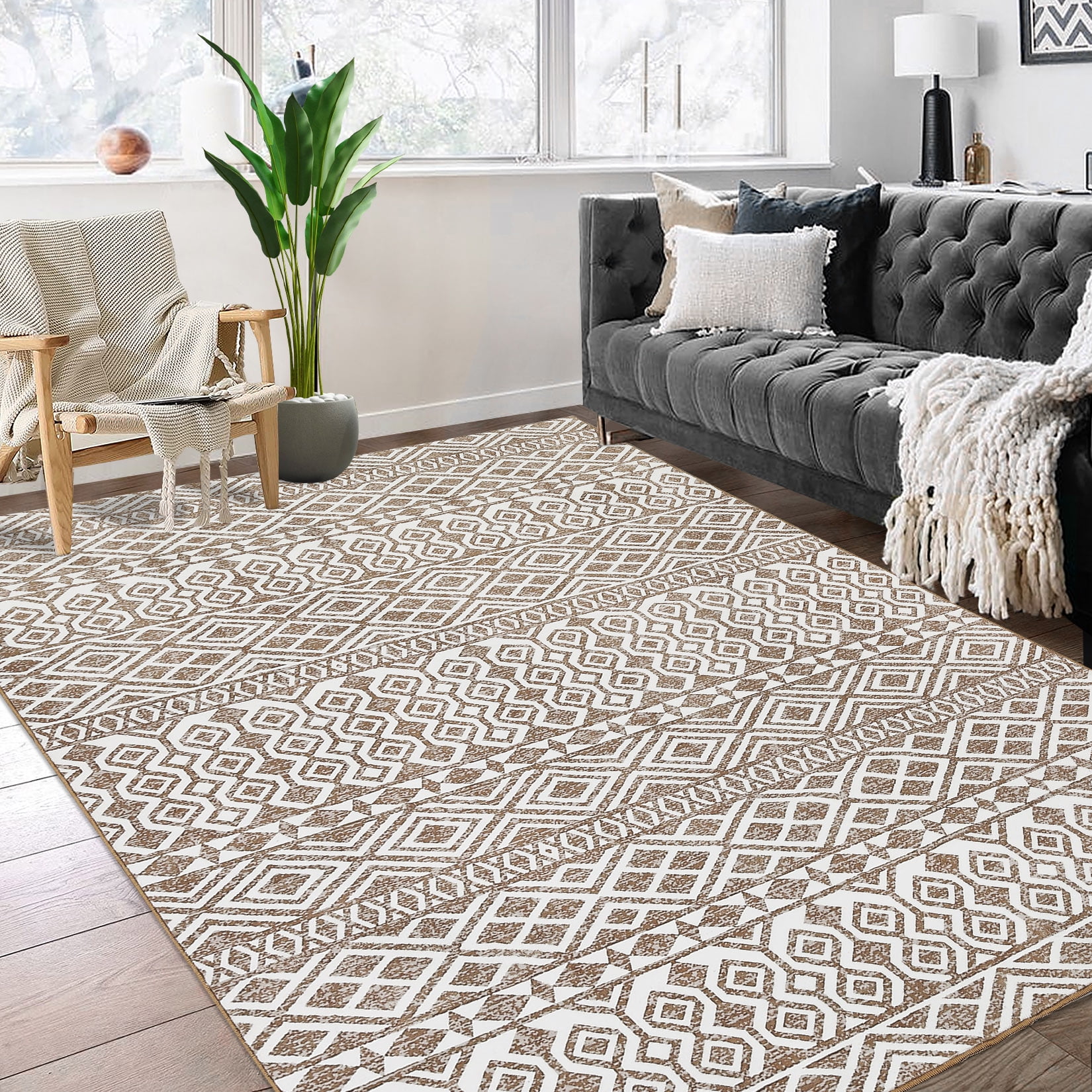 HOMERRY Washable 5' x 8' Area Rug for Living Room Bohemian Throw Rugs