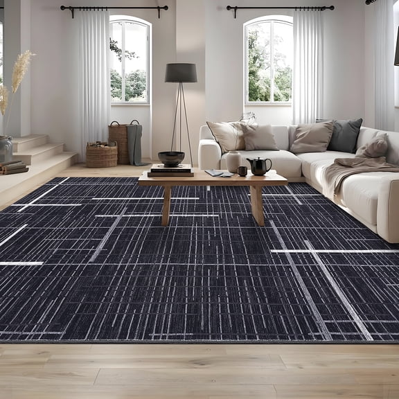 HOMERRY Washable 9' x 12' Area Rug for Living Room Large Modern Rug Traditional Floor Cover, Black
