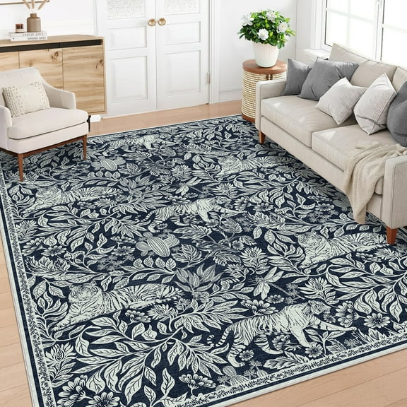 HOMERRY Washable 9' x 12' Area Rug for Living Room Large Modern Rug Traditional Floor Cover, Blue