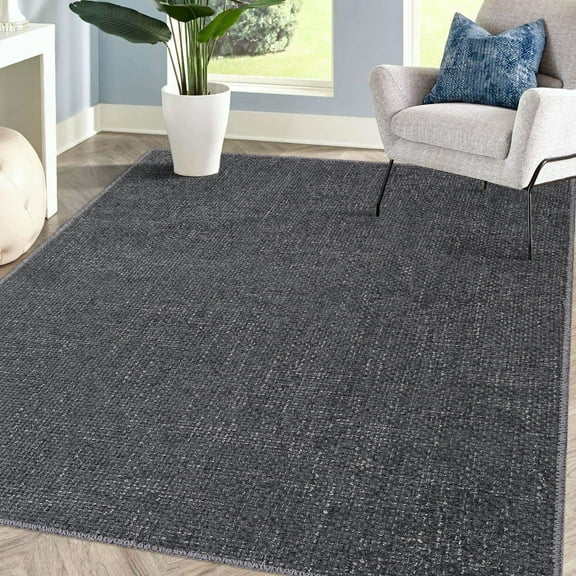 HOMERRY Washable 9' x 12' Area Rug for Living Room Large Modern Solid Rug Traditional Rug Contemporary Floor Cover, Dark Gray
