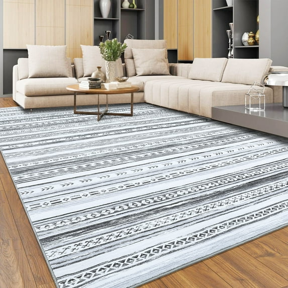 HOMERRY Washable Area Rug 5' x 7' Modern Rug Pearl Velvet Area Rug Moroccan Geometric Area Rug for Living Room Bedroom Non-Slip Accent Rug, Gray
