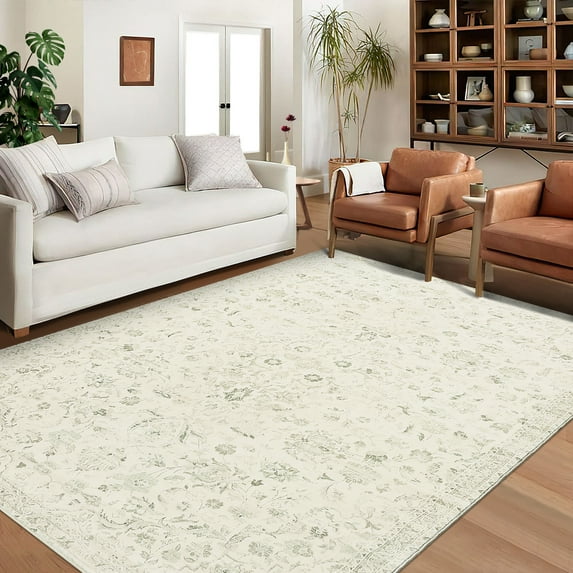HOMERRY Washable Area Rug 5' x 7' Vintage Floral Area Rug for Living Room Bedroom Non-Slip Accent Rug, Green