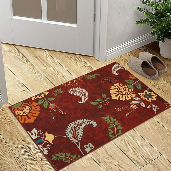HOMERRY Washable Area Rugs 2' x 3' Small Abstract Modern Floral Rug Non-Slip Door Mat Boho Accent Throw Indoor Floor Carpets Red