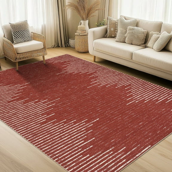HOMERRY Washable Indoor Carpet Geometric Border Striped Area Rug for Living Room, Red 8' x 10'