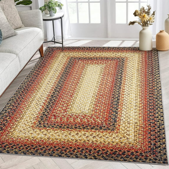 HOMERRY Washable Rug 3x5 Braided Pattern Low Pile Entryway Rug Boho Geometric Foldable Rug, Red