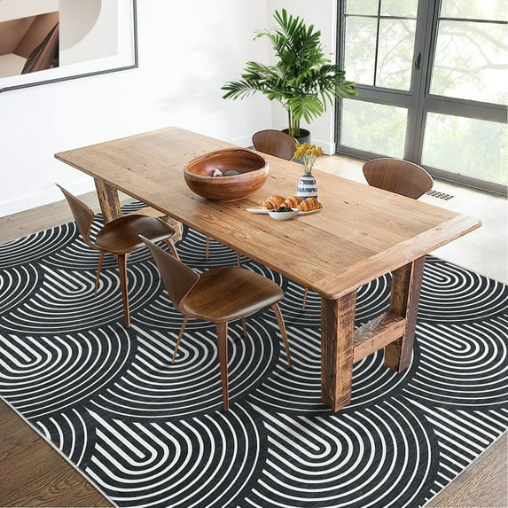 HOMERRY Washable Rug 6' x 9' Area Rugs for Living Room Modern Stripes Rug Soft Indoor Abstract Rug for Dining Room Office Home Decor Black